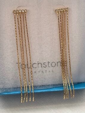 TSC Swarovski Gold Drop Earrings with Clear Swarovski Crystals